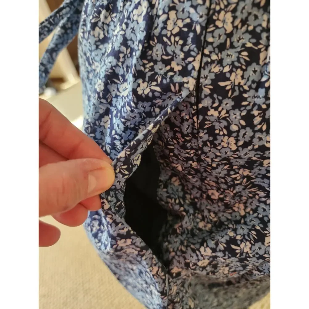 J. Crew Re-Imagined XS Blue Floral Ruffle Shoulder Dress Pockets CottageCore